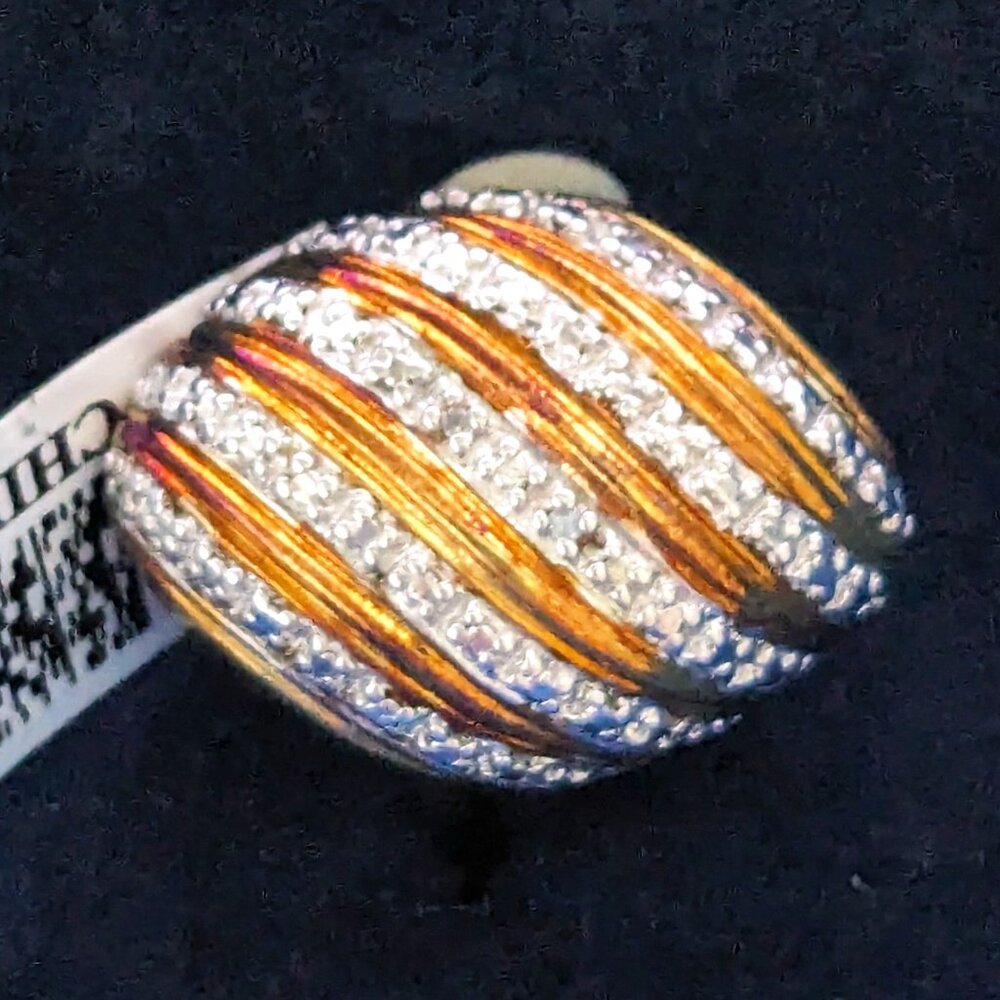 Vintage Signed DL China 925 Gold Vermeil Striped Ring Size 6